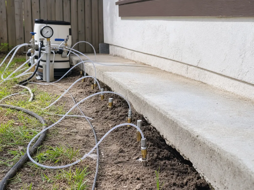 Resin injection underpinning lifting a Melbourne slab through small injection points